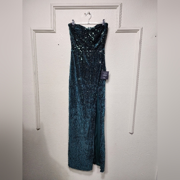 Lulus Memorable Sparkle Emerald Green Velvet Sequin Maxi Dress XS Wedding Party - Picture 6 of 10